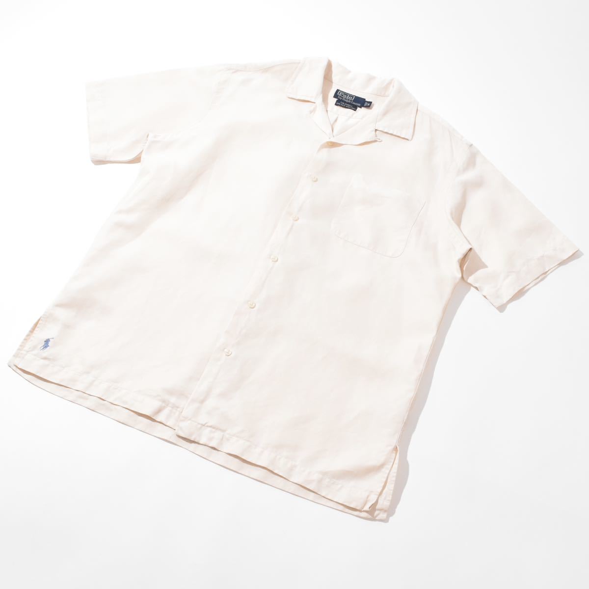 90s Polo Ralph Lauren Open Color Shirts CALDWELL SILK CREAM WHITE M ラルフローレン オープンカラー 開襟 半袖シャツ ホワイト 白