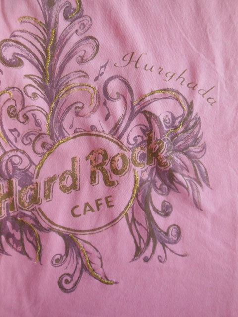 ★USED★HardRockcafe★アメカジ★サーモンピンク★Vネック半袖カットソー★サイズレディースXL★ハードロックカフェ★の画像3