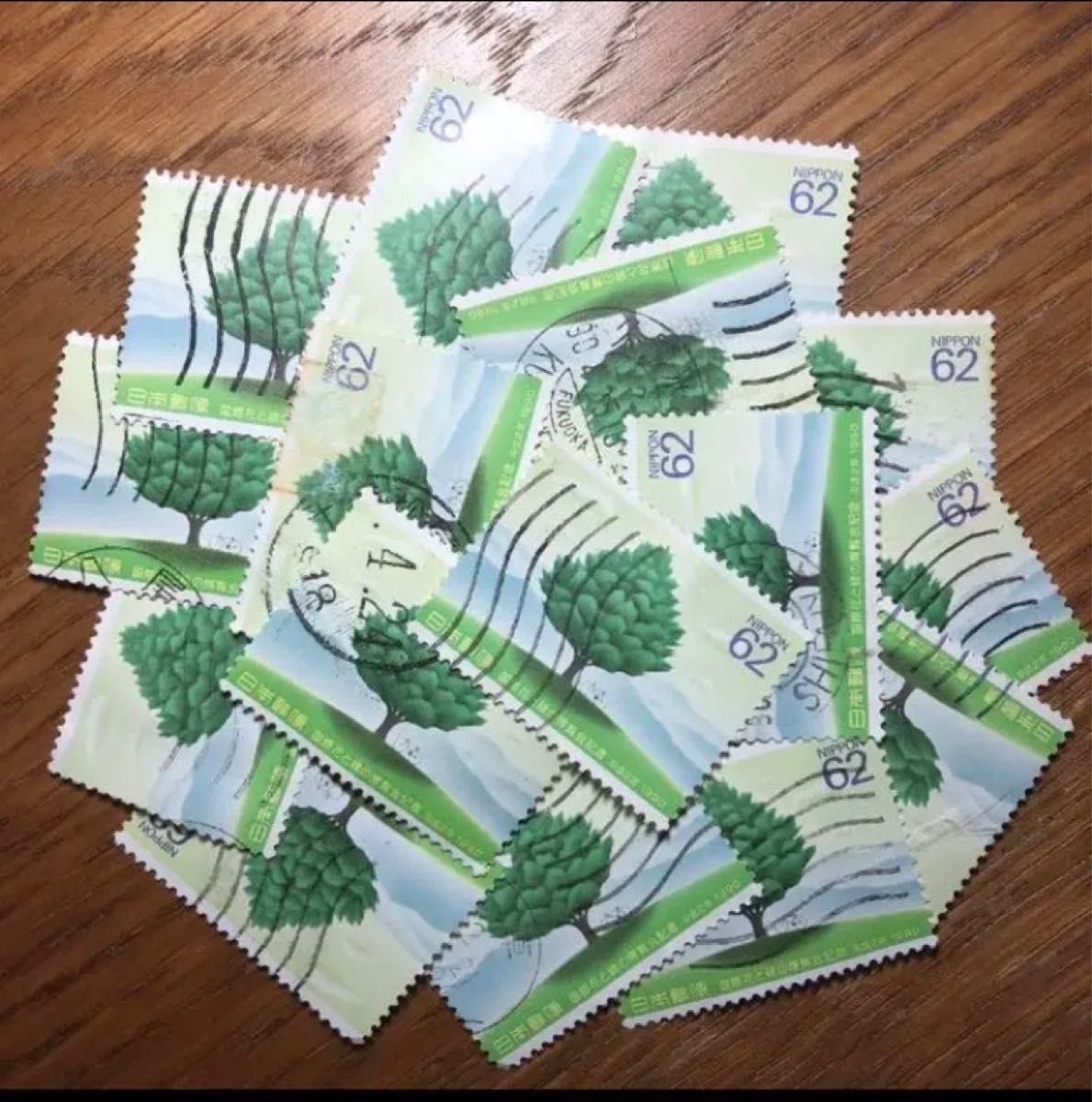 日本の古切手　ほのぼの グリーン　18枚