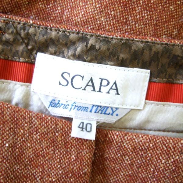 美品/スキャパ SCAPA ロングパンツ テーパード ツイード 表記 40号 L 相当 赤茶色 レディース 秋 冬 ボトムス ウール 暖かい イタリア製地_画像4