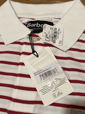 未使用品 定価13,200円 バブアー Barbour 半袖ポロシャツ Lサイズ 白 ホワイト 赤 レッド ボーダー ストライプ ポロシャツ 国内正規品の画像4
