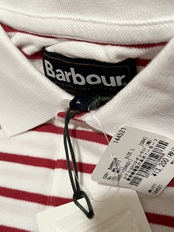 未使用品 定価13,200円 バブアー Barbour 半袖ポロシャツ Lサイズ 白 ホワイト 赤 レッド ボーダー ストライプ ポロシャツ 国内正規品の画像5