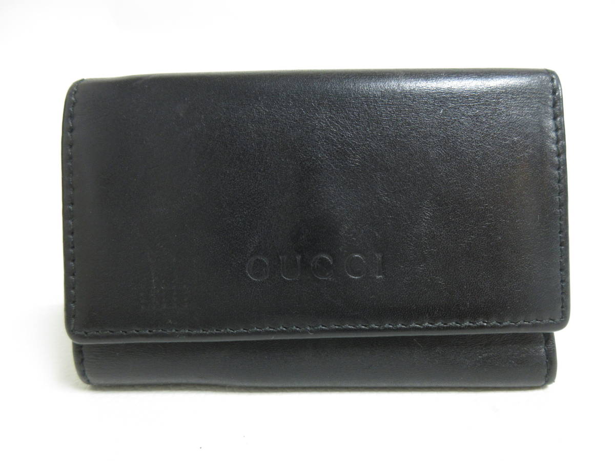 11764◆【SALE】GUCCI グッチ レザー キーケース/キーホルダー【033・212956・8600】黒 MADE IN ITALY 中古 USED_画像1