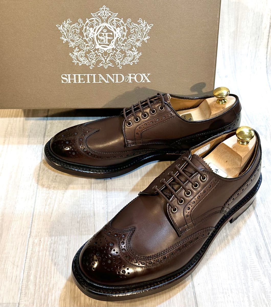 【未使用】SHETLANDFOX シェットランドフォックス◆25cm 6.5◆ウイングチップ フルブローグ 革靴 ビジネスシューズ ドレス靴 日本製 メンズ