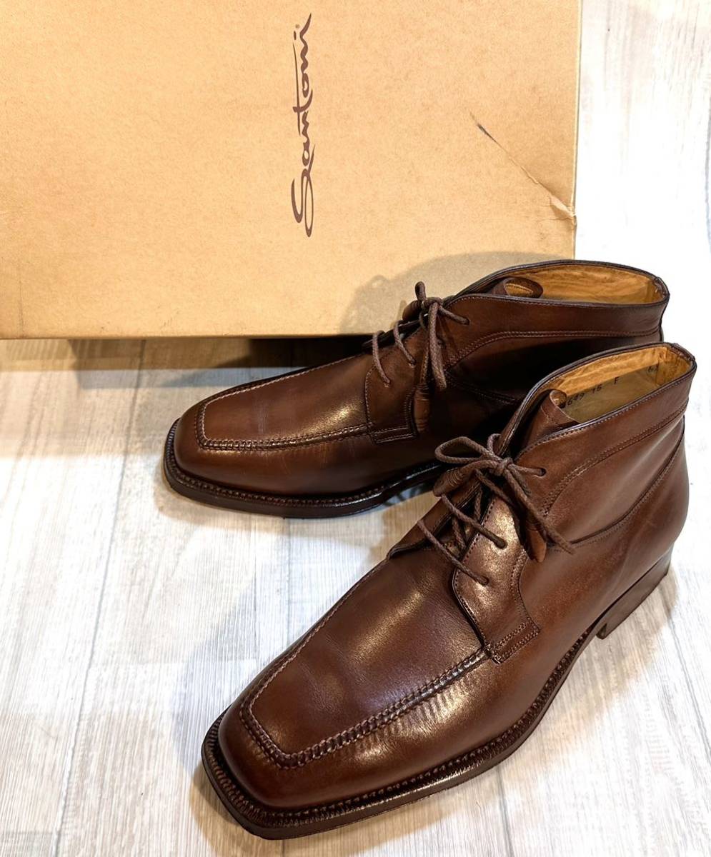 絶品】 Santoni 茶 メンズ ドレスシューズ 紐靴 ビジネスシューズ 本皮