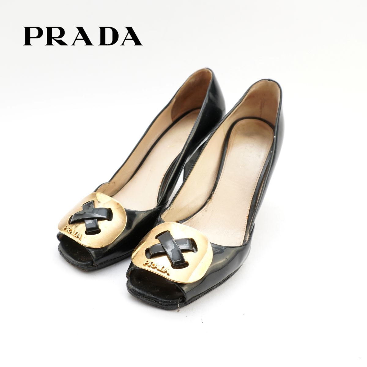 人気ブラドン プラダ PRADA 36 ブラック/GC130 黒 エナメル ブランド