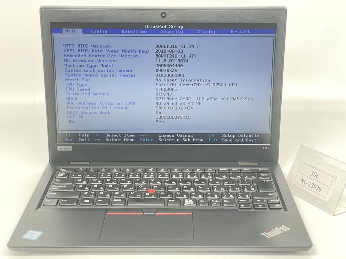 新しい到着 ジャンク/LENOVO L380 /Intel Corei5- 8250U 1.6GHZ /256G