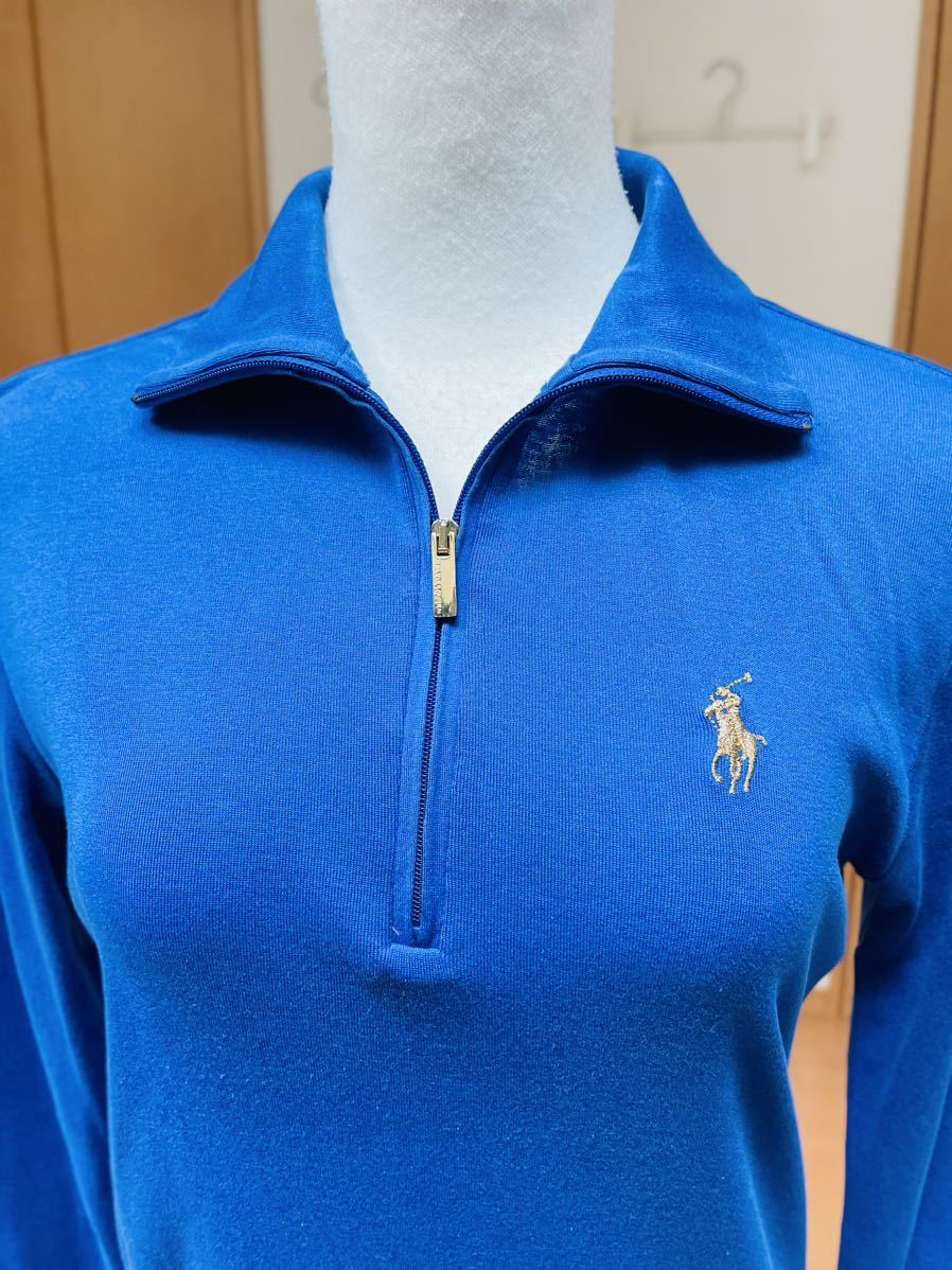  Ralph Lauren Golf синий голубой половина Zip длинный рукав tops S прекрасный товар RALPH LAUREN GOLF ( АО )na кроме Gold Logo 