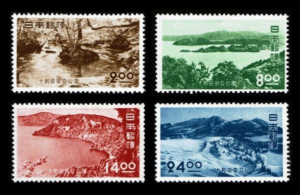K807★1951年　第1次国立公園切手　十和田　4種完　糊落ち★未使用・良好_画像1