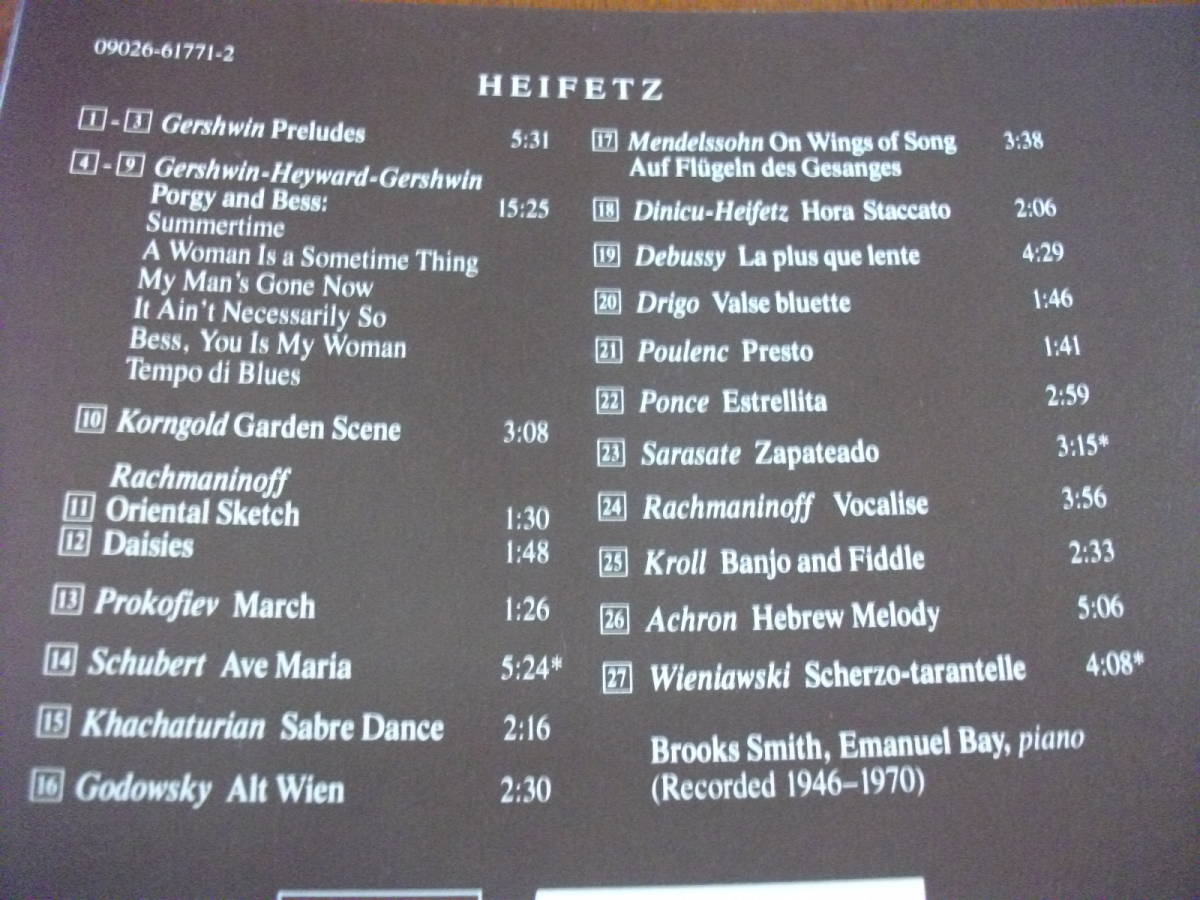 【CD】ハイフェッツ ヴァイオリン小品集 ガーシュイン 、メンデルスゾーン 、ドビュッシー 、サラサーテ 全27曲 (RCA 1946-1965)　_画像2