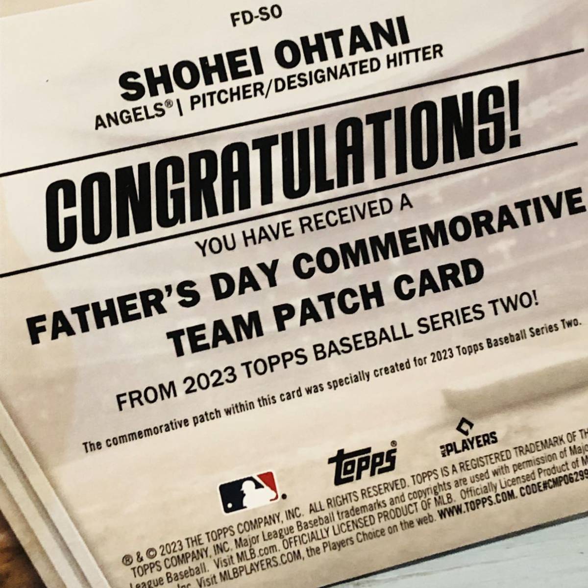 ☆レア☆ 大谷翔平2023 TOPPS SERIES 2 FATHER'S DAY パッチカード