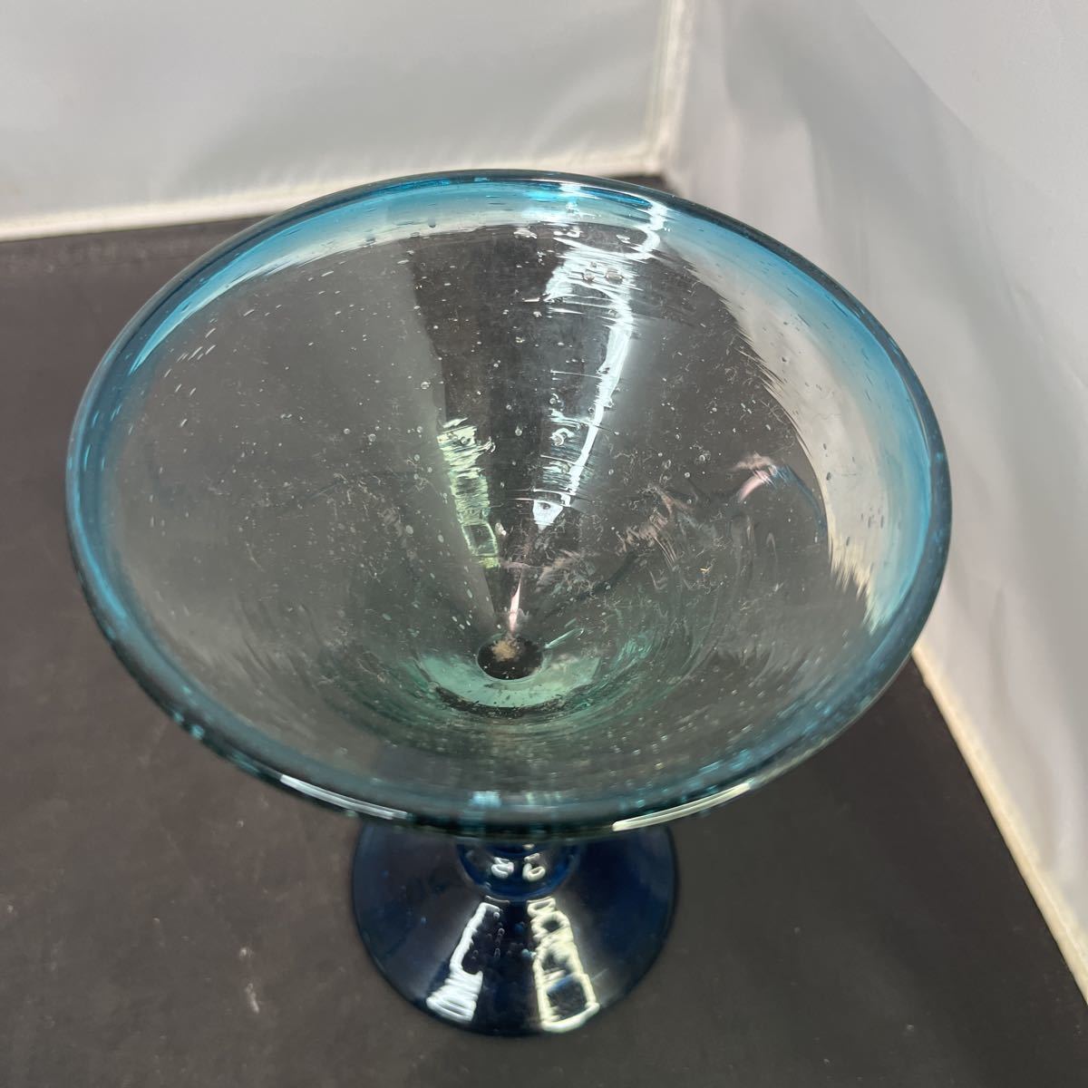 カクテルグラス 硝子 気泡 色ガラス 練りガラス 昭和レトロ ペアグラス ペア 酒器 青_画像3
