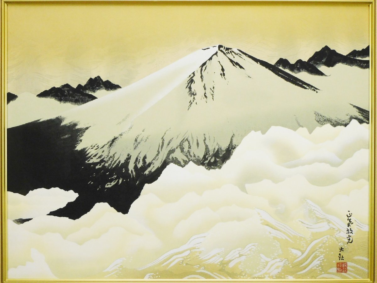  width mountain large . regular .. light ( Fuji un- two ) woodblock print . hand drum . frame proof seal ( exclusive use box yellow sack attaching ). country fine art . member culture order . chapter n23082003