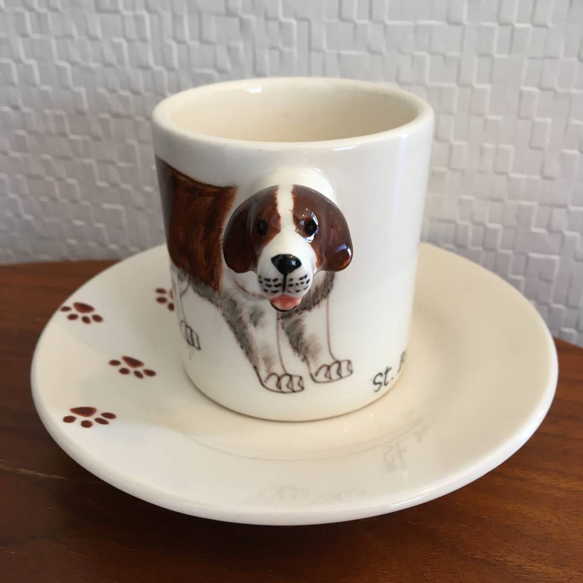  St. Bernard l cup & saucer set animal 3D solid collection hand made dog gift .. ceramics coffee CUP ( new goods )( prompt decision )