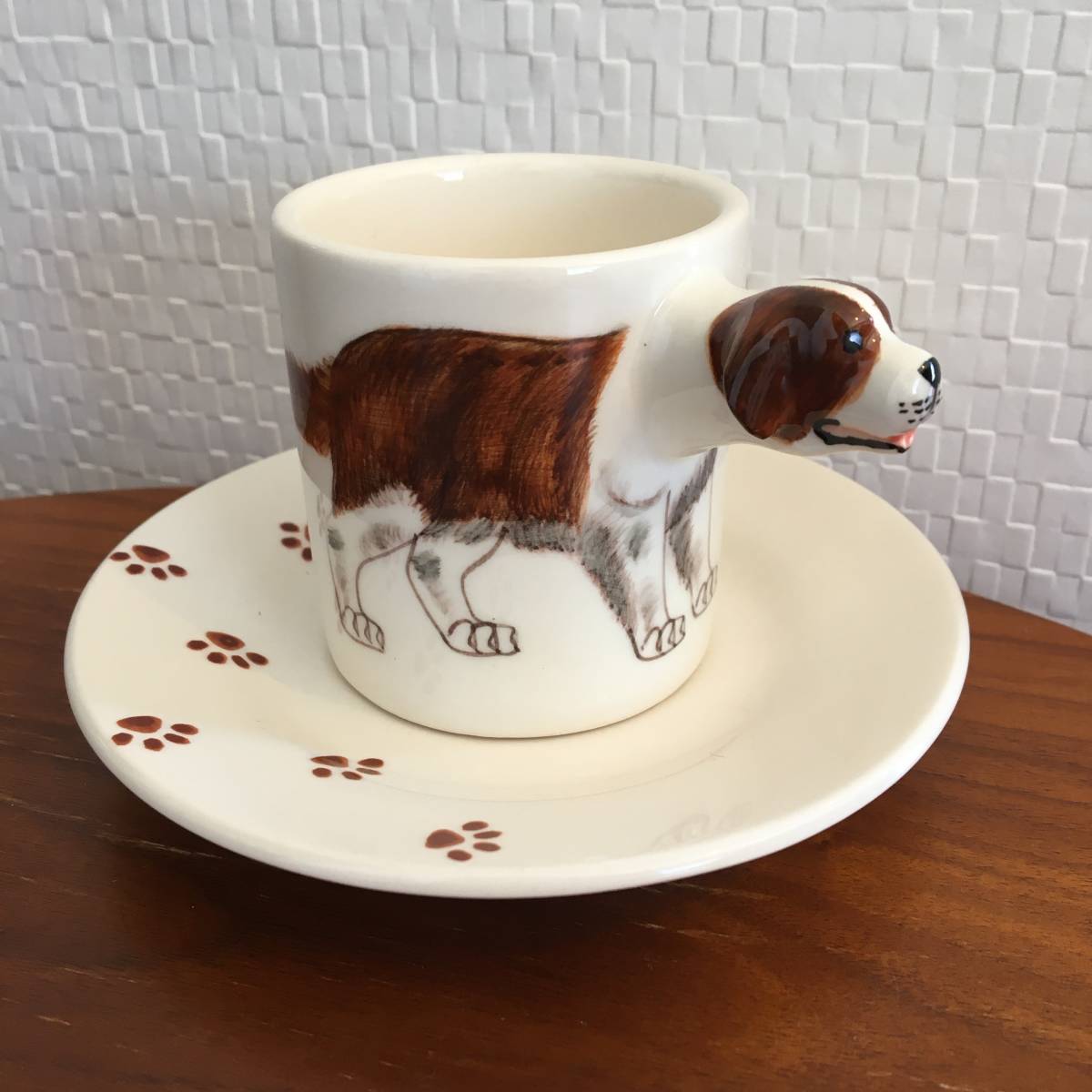  St. Bernard l cup & saucer set animal 3D solid collection hand made dog gift .. ceramics coffee CUP ( new goods )( prompt decision )