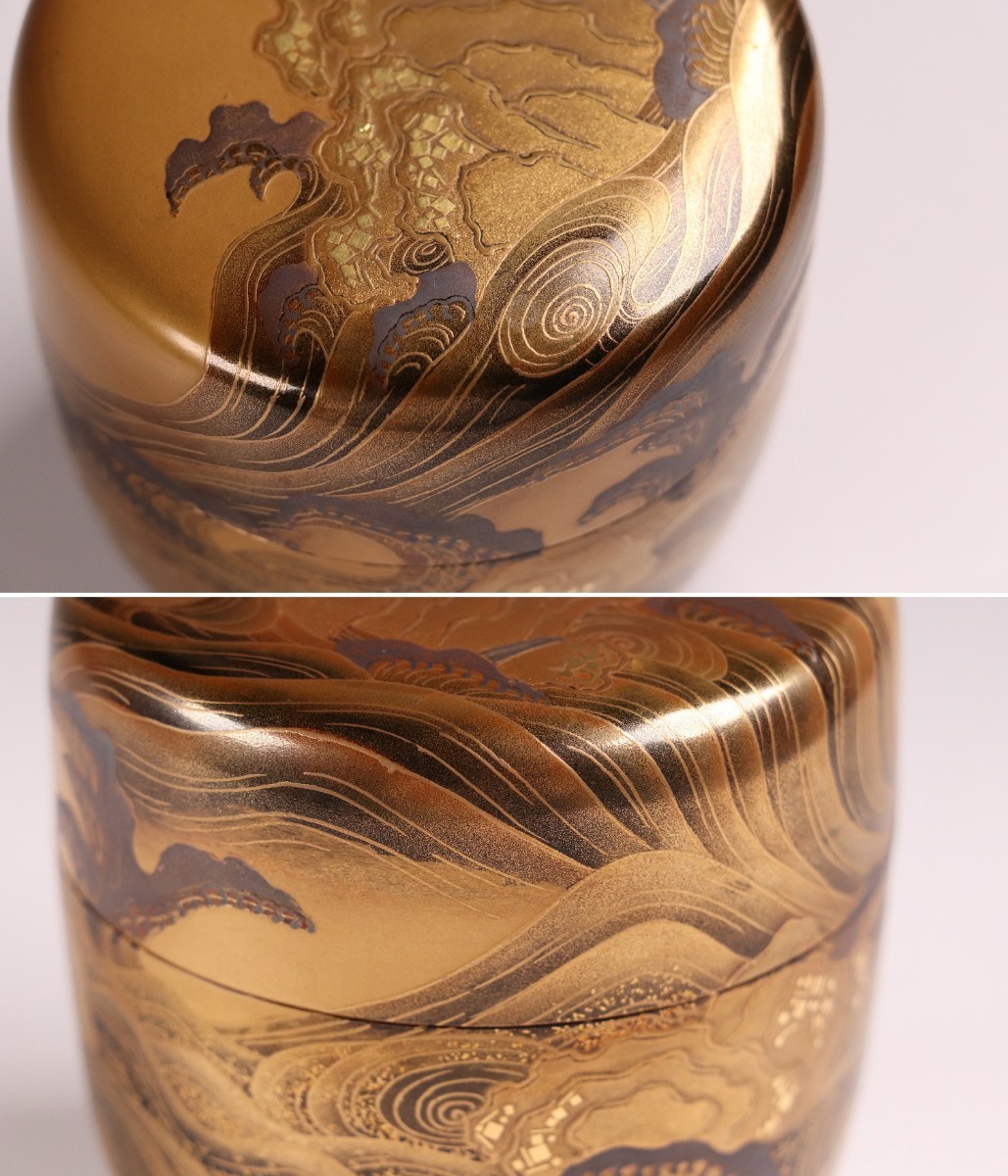 M348 茶道具 加賀蒔絵師 野村大仙 鳴門蒔絵 金地大棗 塗共箱 M348 茶道具 加賀蒔絵師 野村大仙 鳴門蒔絵 金地大棗 塗共箱