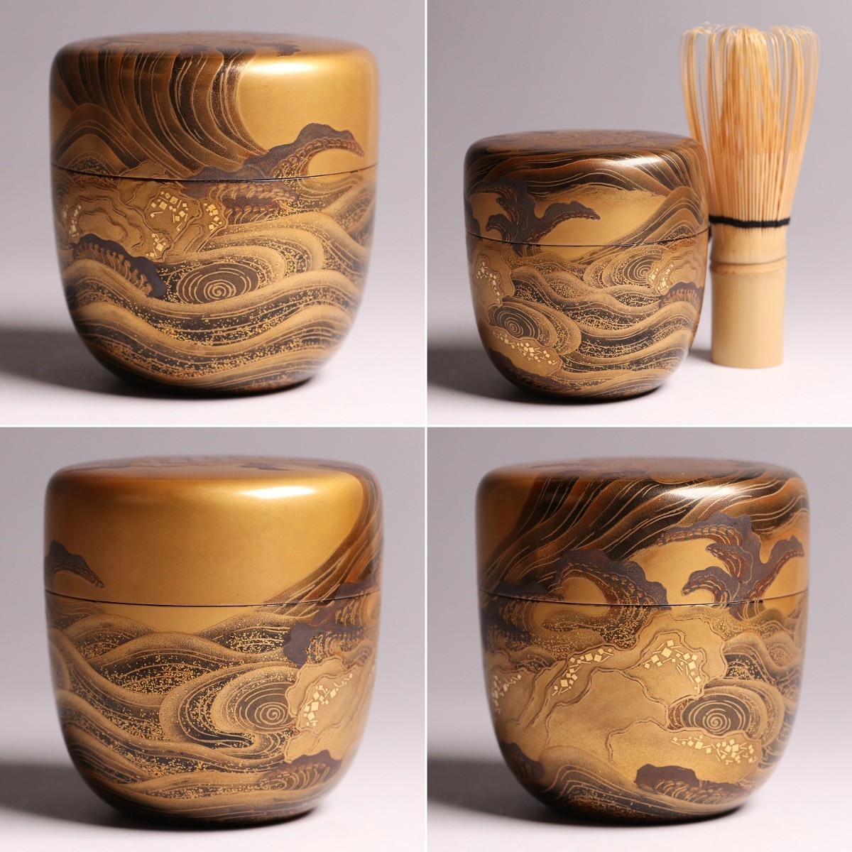M348 茶道具 加賀蒔絵師 野村大仙 鳴門蒔絵 金地大棗 塗共箱 M348 茶道具 加賀蒔絵師 野村大仙 鳴門蒔絵 金地大棗 塗共箱
