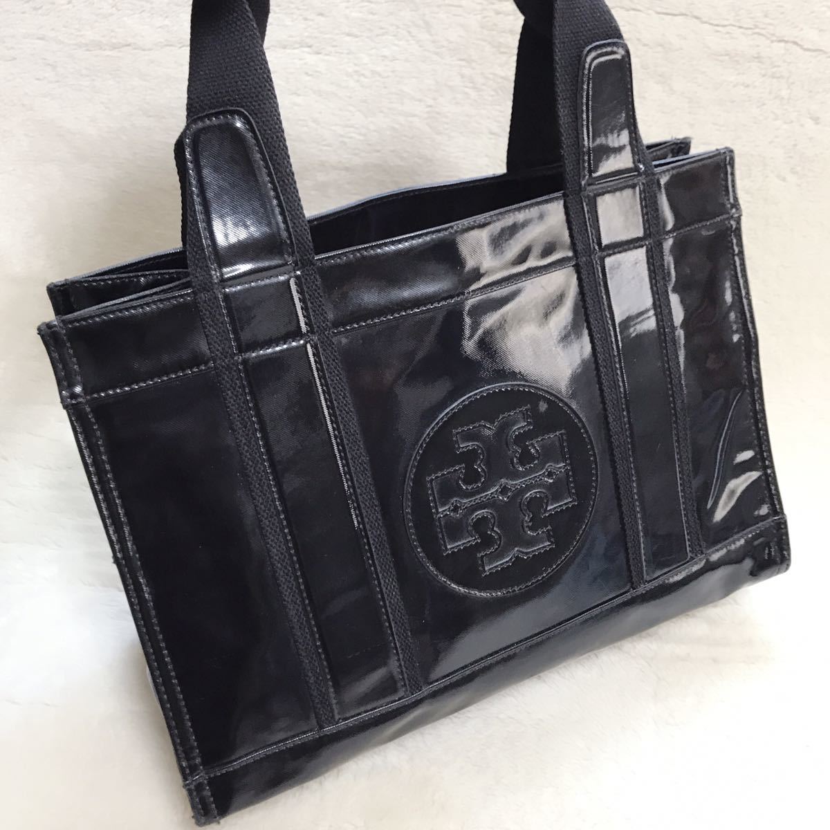 海外輸入】 PVC トートバッグ Burch Tory エナメル 黒 ハンドバッグ