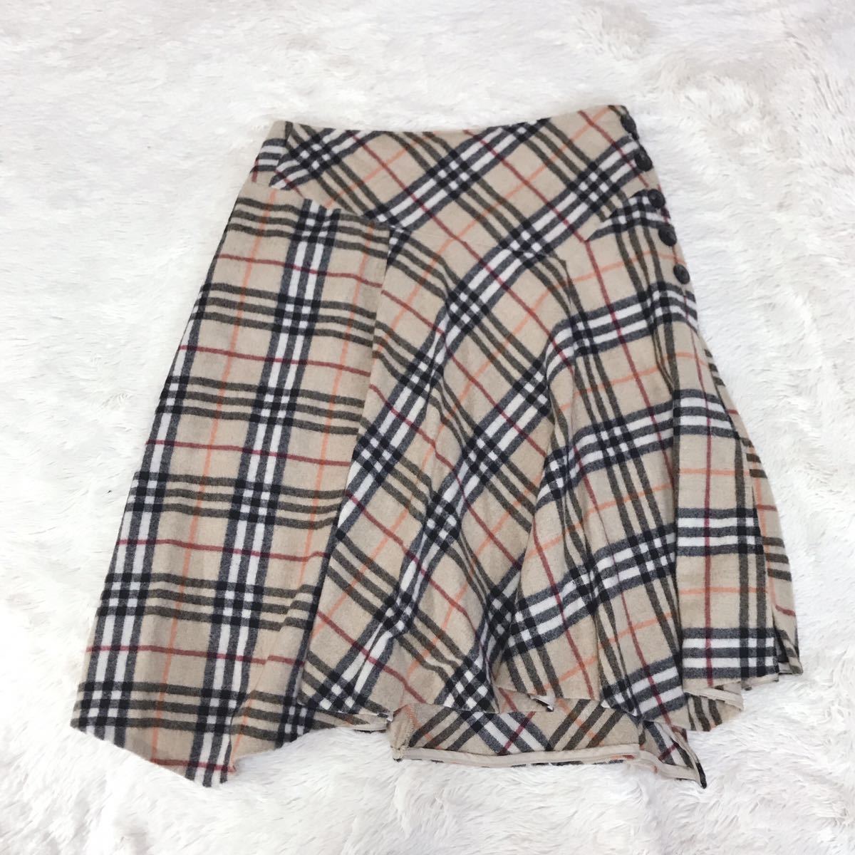 美品 BURBERRY カシミヤ入り ノバチェック プリーツ スカート 総柄