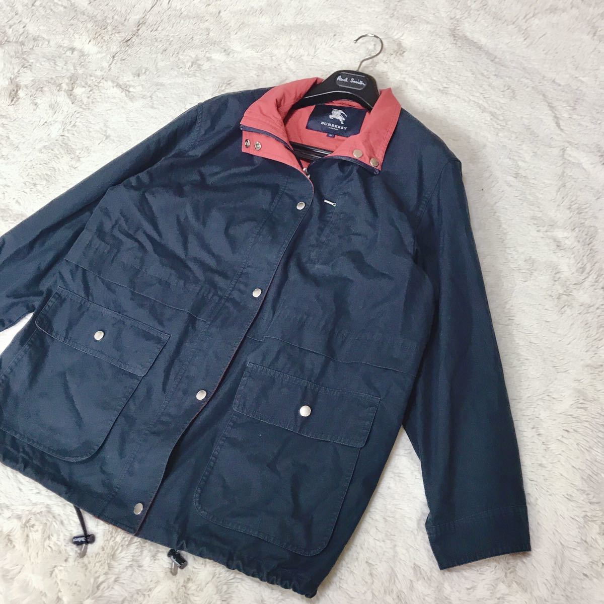  large size beautiful goods BURBERRY swing top blouson jacket Burberry XL size brand Logo silver button navy red 