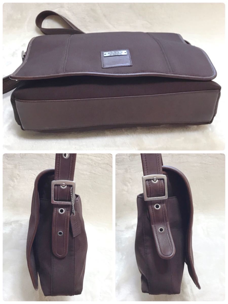  beautiful goods COACHmesenja- shoulder bag dark brown canvas Coach Cross body diagonal ..