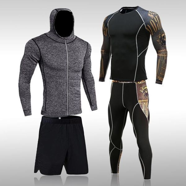 男性用 通気性 スポーツウェア 新しい 高品質 衣服 サーマル 下着 コンプレッション セット 速乾性 4ピー