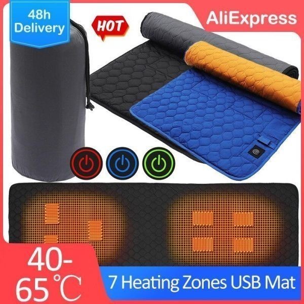 7ゾーン USB 加熱寝袋 屋外寝袋 断熱材 40～65℃ ヨガマット