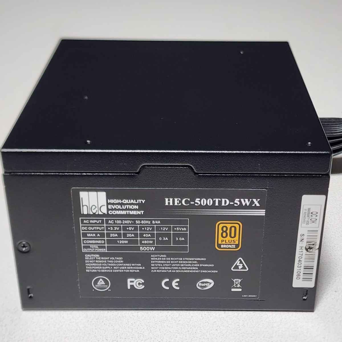 HEC 500TD-5WX 500W 80PLUS BRONZE認証 ATX電源ユニット 動作確認済みPCパーツ