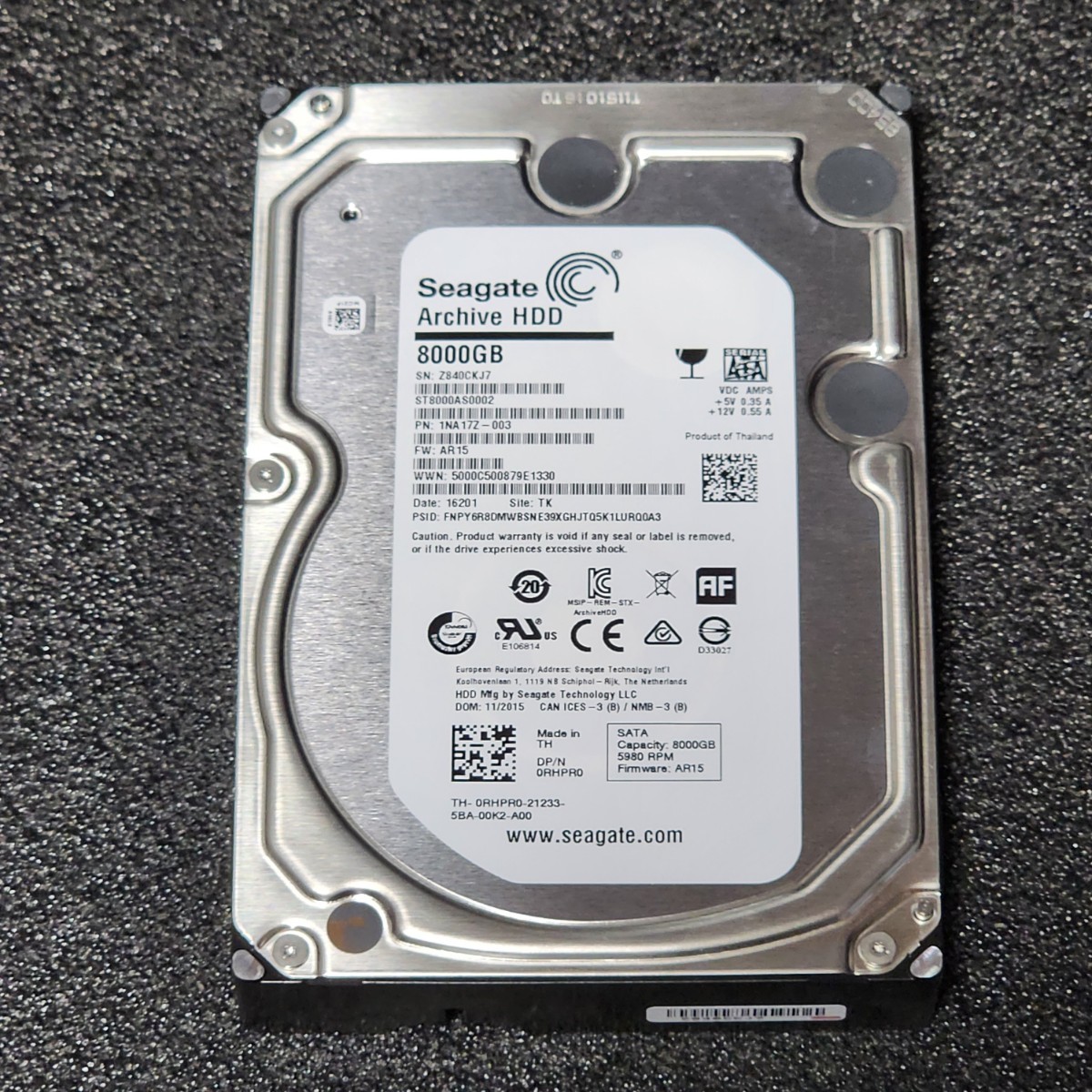 【送料無料】SEAGATE Archive HDD ST8000AS0002-1NA17Z 8TB 3.5インチ内蔵HDD 2015年製  フォーマット済み 正常品 PCパーツ 動作確認済 (1)