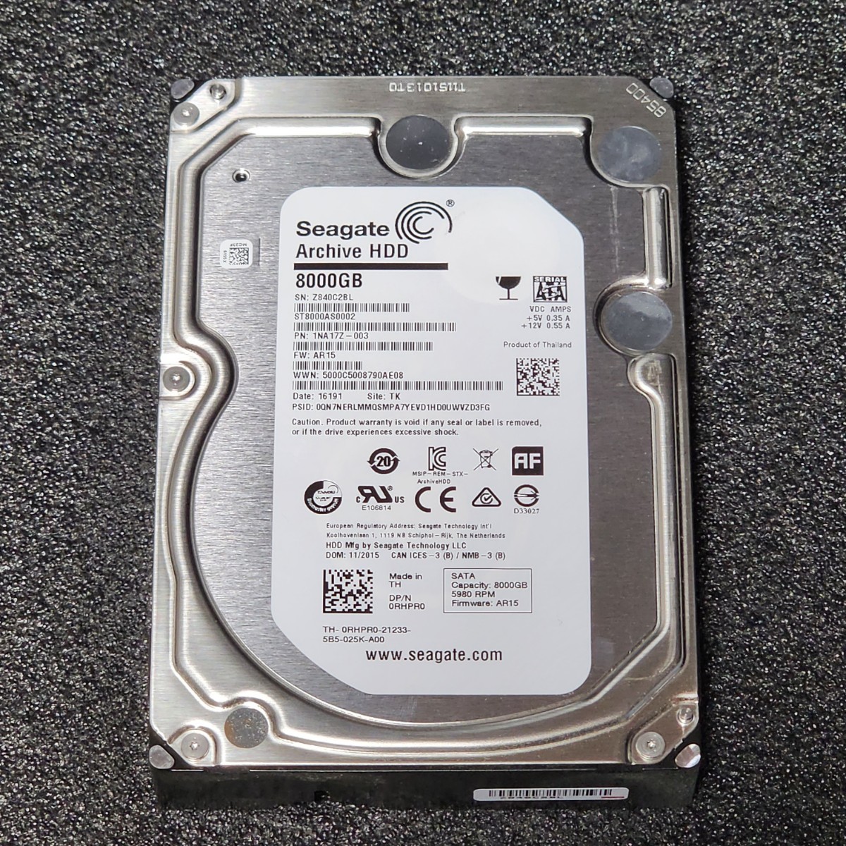 【送料無料】SEAGATE Archive HDD ST8000AS0002-1NA17Z 8TB 3.5インチ内蔵HDD 2015年製 フォーマット済み 正常品 PCパーツ 動作確認済 (2)