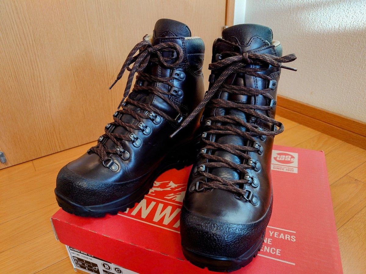 オリジナル おまけ付き！HANWAG/ハンワグ アラスカ 送料無料 美品 レザートレッキングシューズ 登山靴 約26.2cm US8 EU41 UK7 ブラウン 色 GTX ワイド 26.0cm