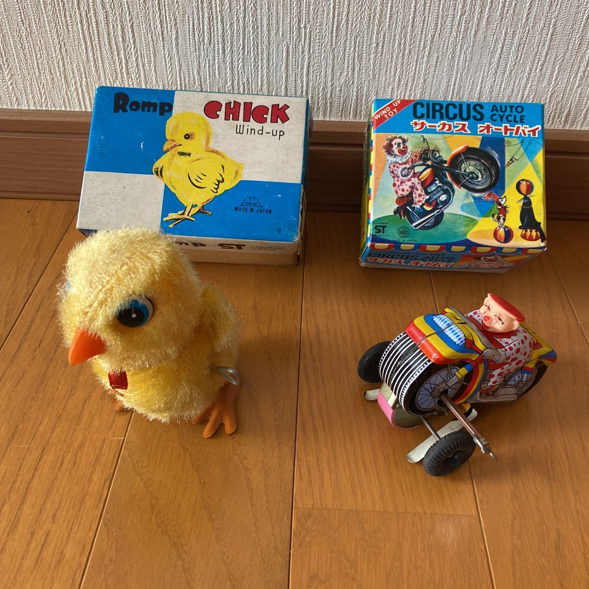 ブリキおもちゃ玩具昭和レトロ ひよこ&サーカスオートバイ当時物 2箱セット貴重_画像2