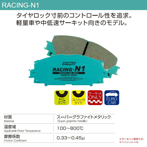 プロジェクトμ RACING-N1ブレーキパッドF用 A5X5G04 CITROEN DS3 1.6 Performance Brembo製キャリパー装着車用 16/10～19/9_画像2