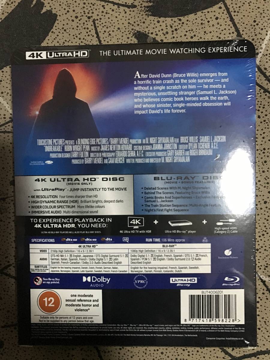 新品未開封 スチールブック 4k ultra HD & blu-ray アンブレイカブル