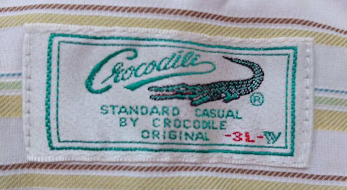 CROCODILE クロコダイル 半袖シャツ ホワイト・グリーン・ストライプ柄 サイズ 3L メンズ 01_画像3