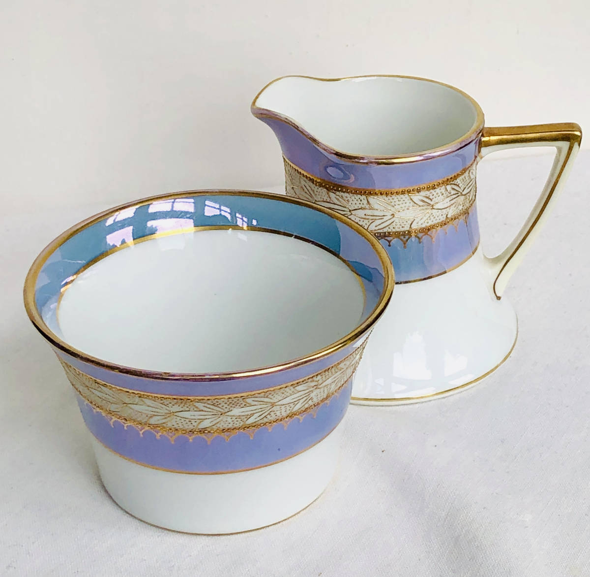 1910年 オールドノリタケブルーバンドラスター金彩盛り上げゴール