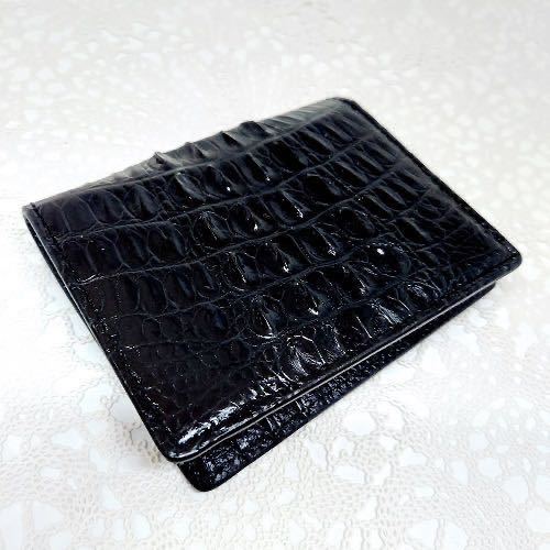 【本物証明証付き】 AT13 本革 クロコダイル 財布 ウォレット カードケース 背 ブラック
