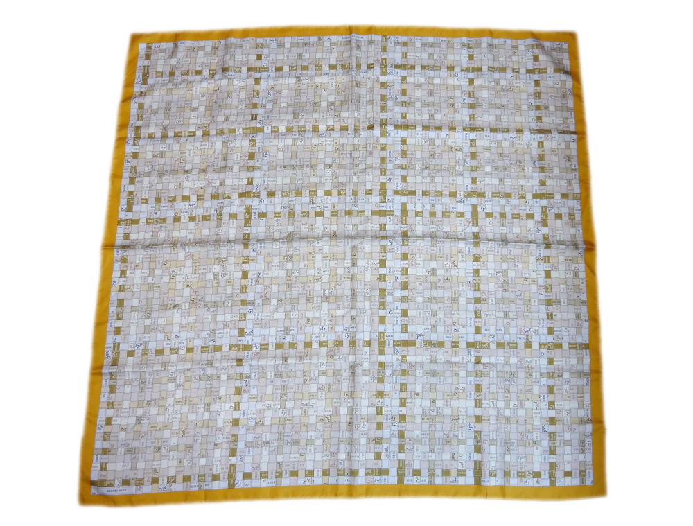 公式】 極上品 エルメス カレ90 レディース シルク100% イエロー