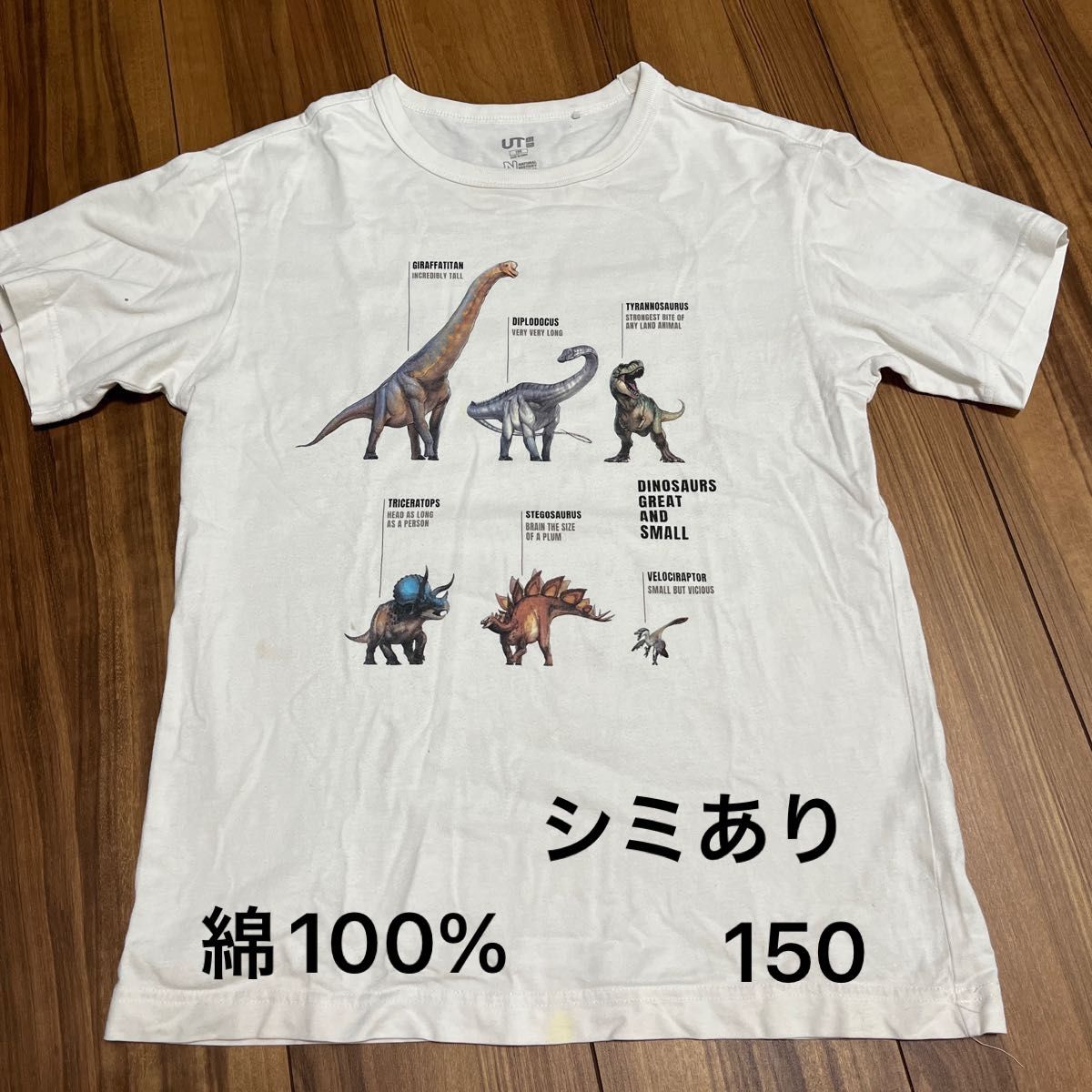 シミあり　UNIQLO 恐竜Tシャツ ダイナソー　ジェラシックパーク　size150 綿100%