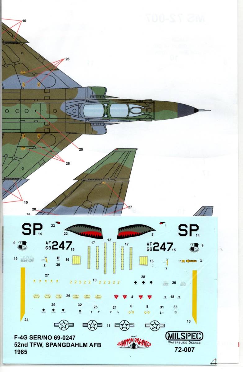 1/72 MILSPEC　ミルスペック デカール　 ML 72-007 F-4G PHANTOM, 52nd TFW SPANGDAHLEM AB,1985_画像2