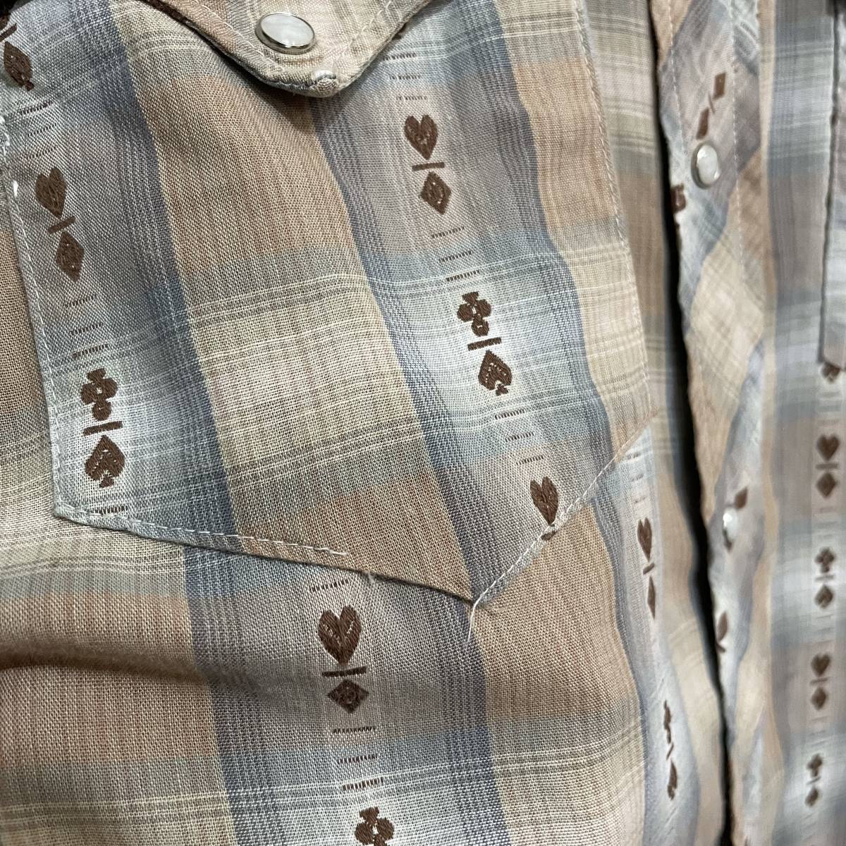 古着 60s~70s Levi's リーバイス チェックシャツs/s ウエスタンシャツ 半袖 “サドルマンタグ“ ベージュ M 古着　C212_画像6