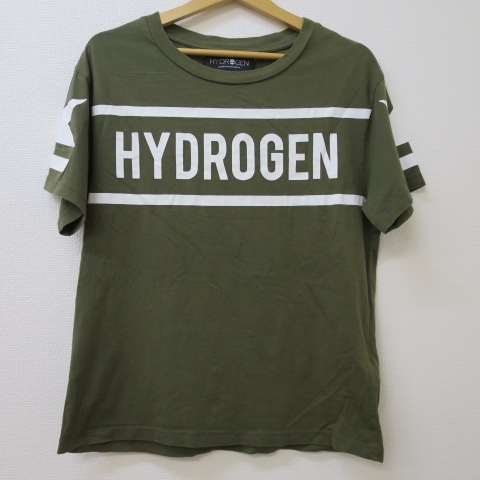 W921★HYDROGEN ハイドロゲン　ロゴ　半袖Ｔシャツ　S カーキ★A_画像1