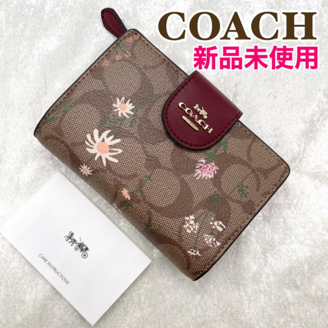 開店祝い 【新品】コーチ COACH 花柄 カーキマルチ 二つ折り財布 C8730