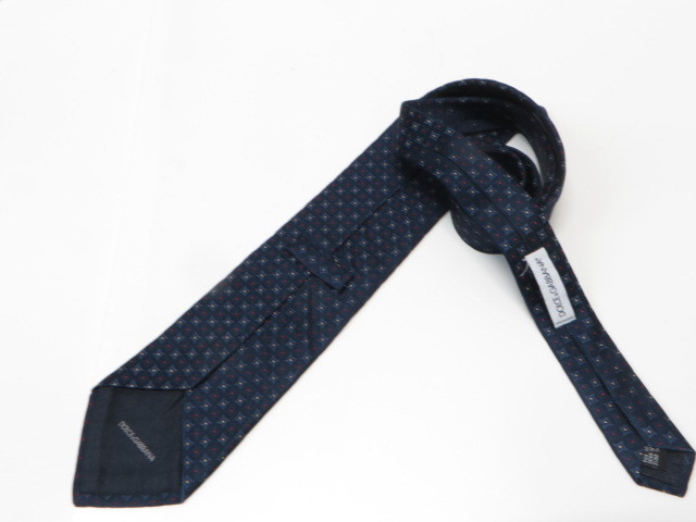 * DOLCE & GABBANA * men's silk fine pattern pattern necktie Italy made * navy beautiful goods!