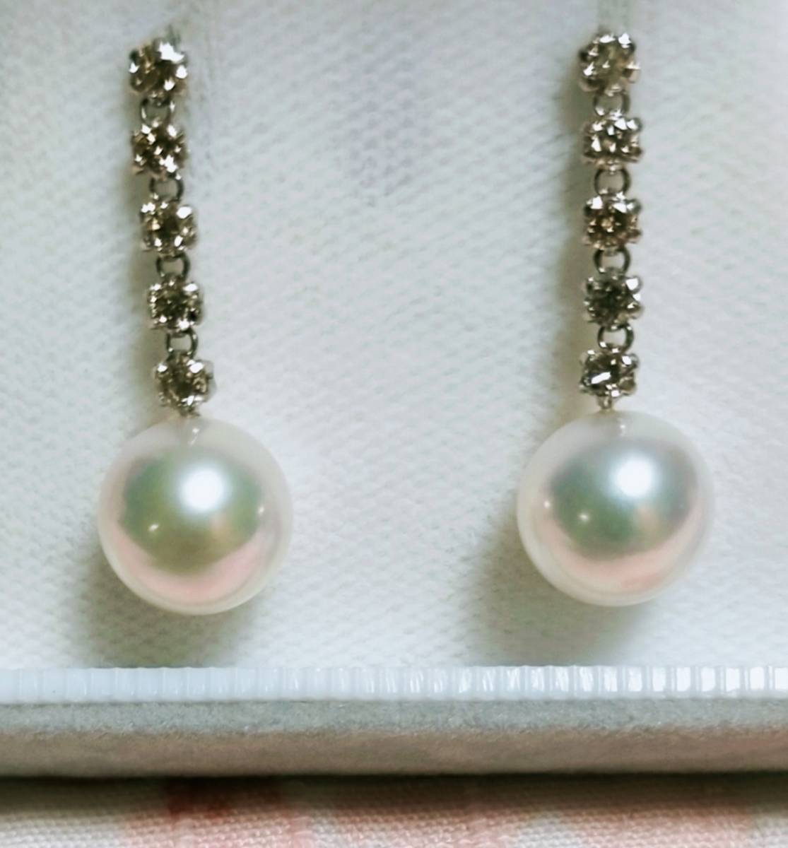 花珠 真珠 ピアス アコヤ真珠8.5mm セミロング 天然 ダイヤモンド 0.5ct あこや 本真珠 オーロラ 花珠 ソーティング付 ブラピアス 未使用品
