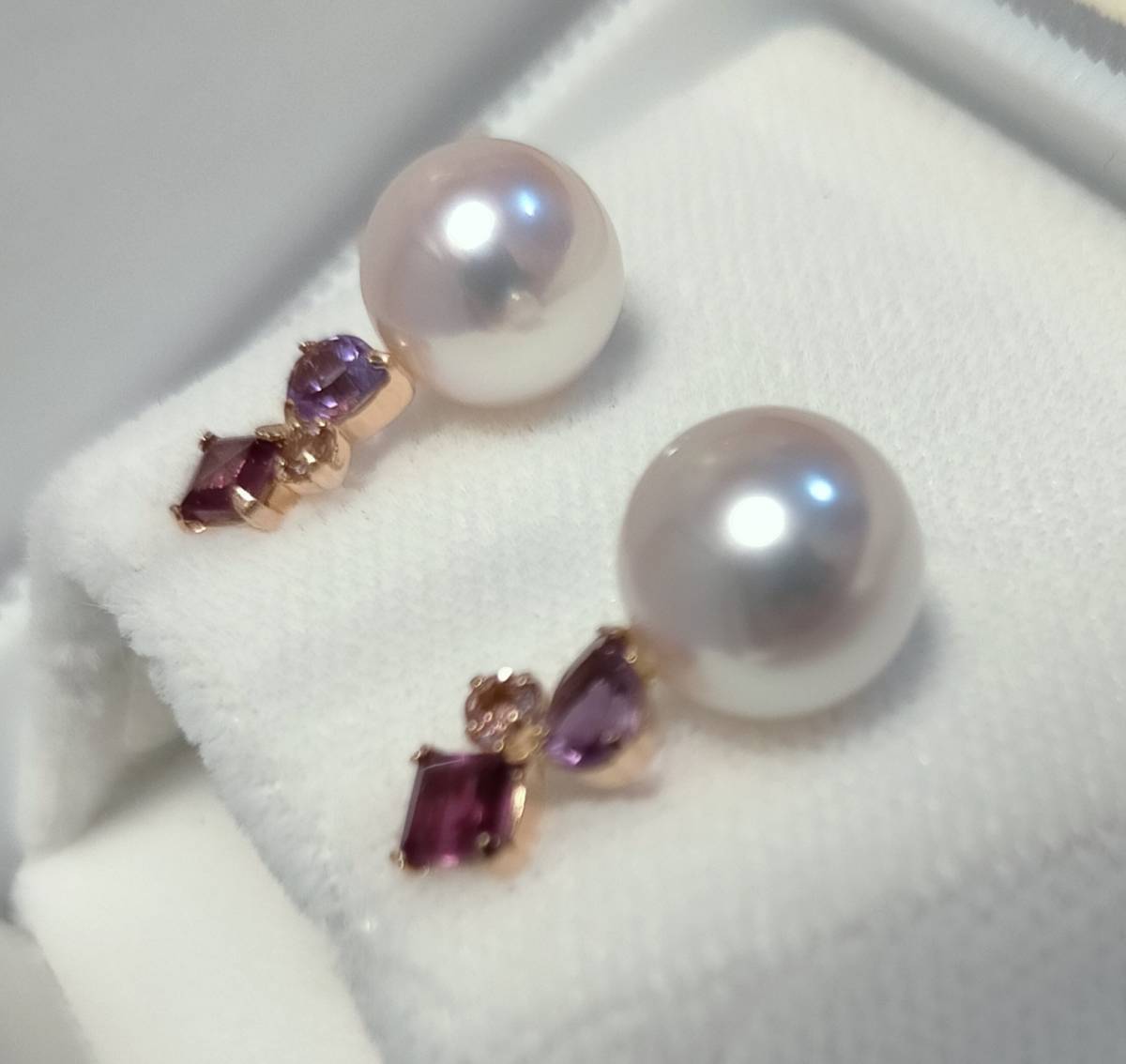 大きな取引 天然石 K18 8.4mm ピアス 真珠 アコヤ 花珠 オーロラ