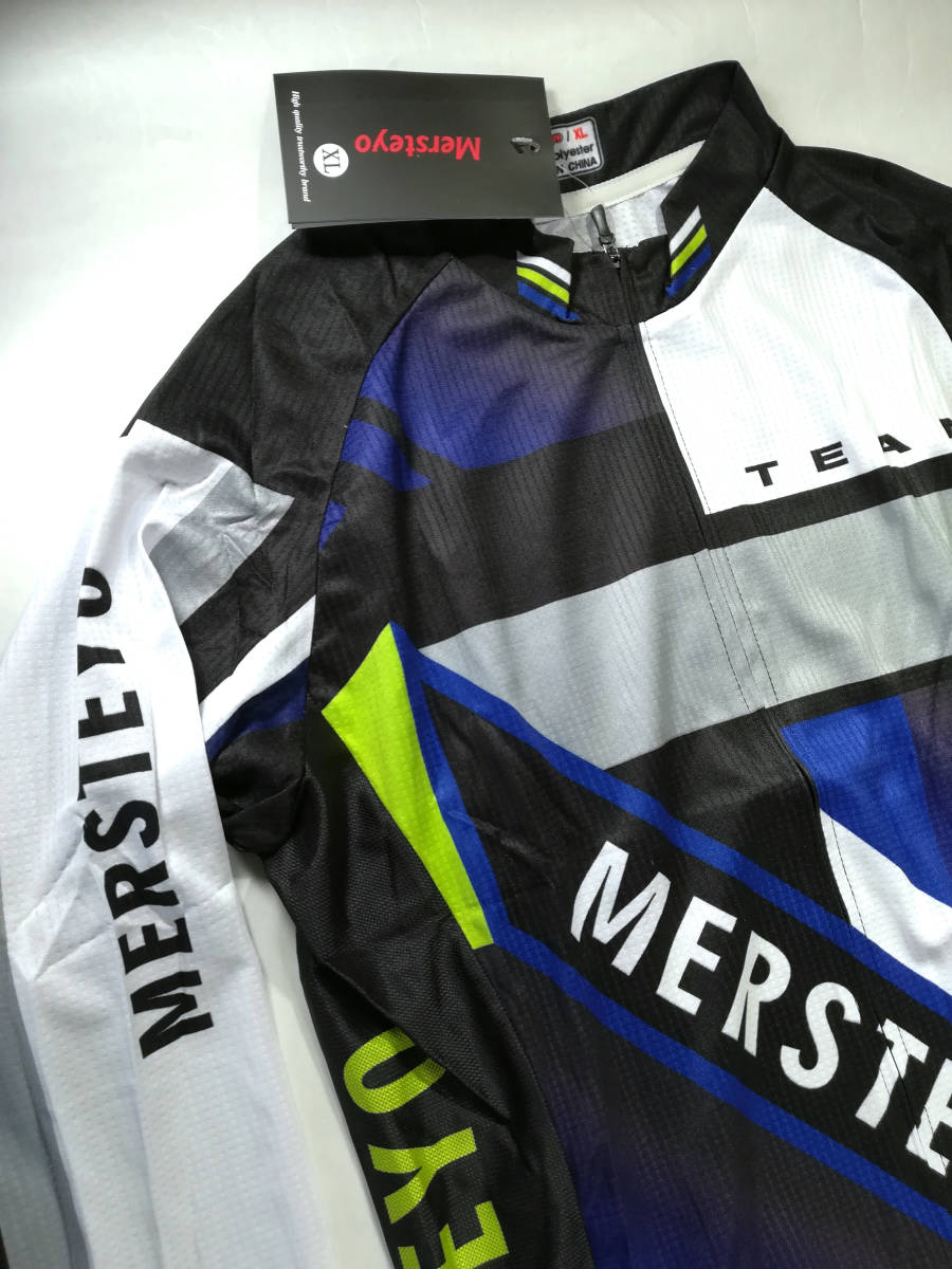 訳あり新品　Mersteyo サイクルジャージ　⑬　青 XLサイズ　長袖　上下セット サイクリングウェア　後ろポケットあり 自転車_画像2