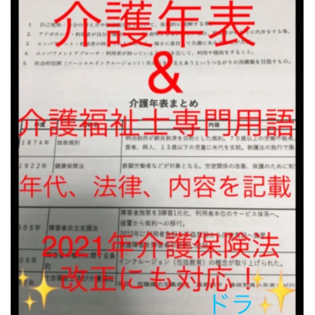 介護福祉士　国家試験対策　フルセット　要点まとめ、勉強法、年表、暗記カード等