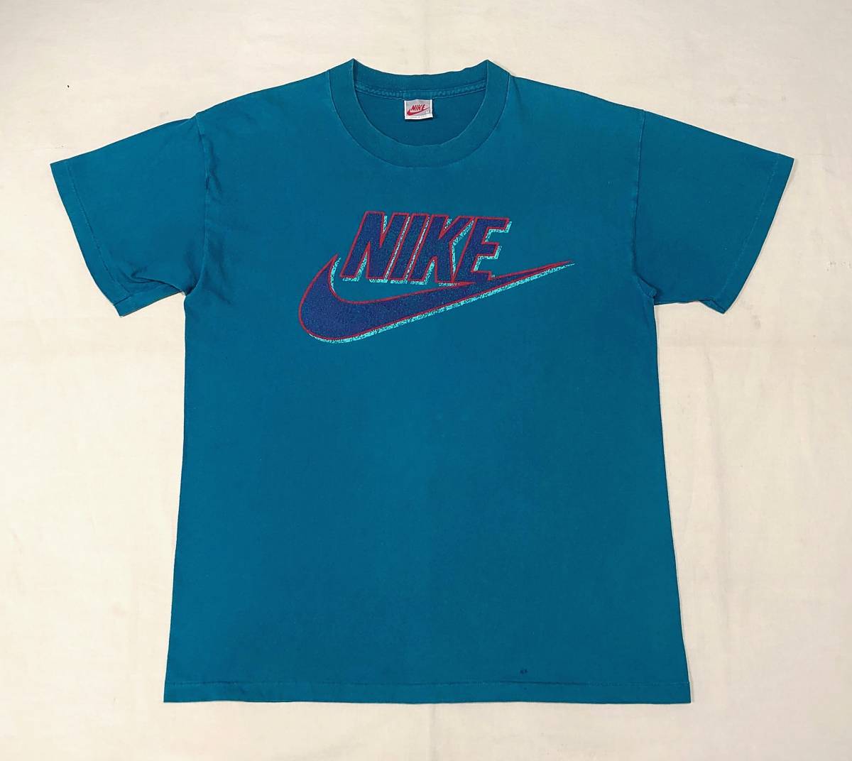 90s USA製 NIKE ナイキ ロゴ Tシャツ M 銀タグ マリンブルー系_画像1