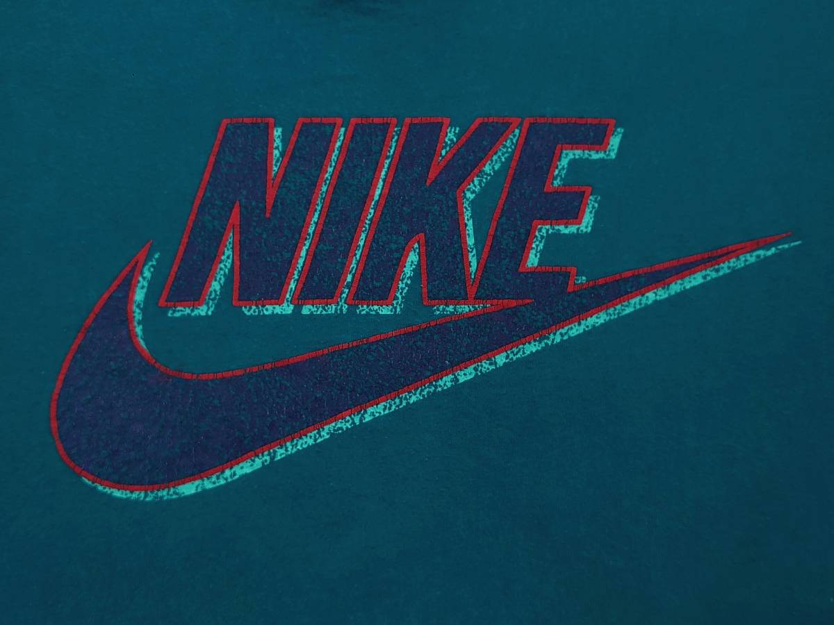 90s USA製 NIKE ナイキ ロゴ Tシャツ M 銀タグ マリンブルー系_画像3